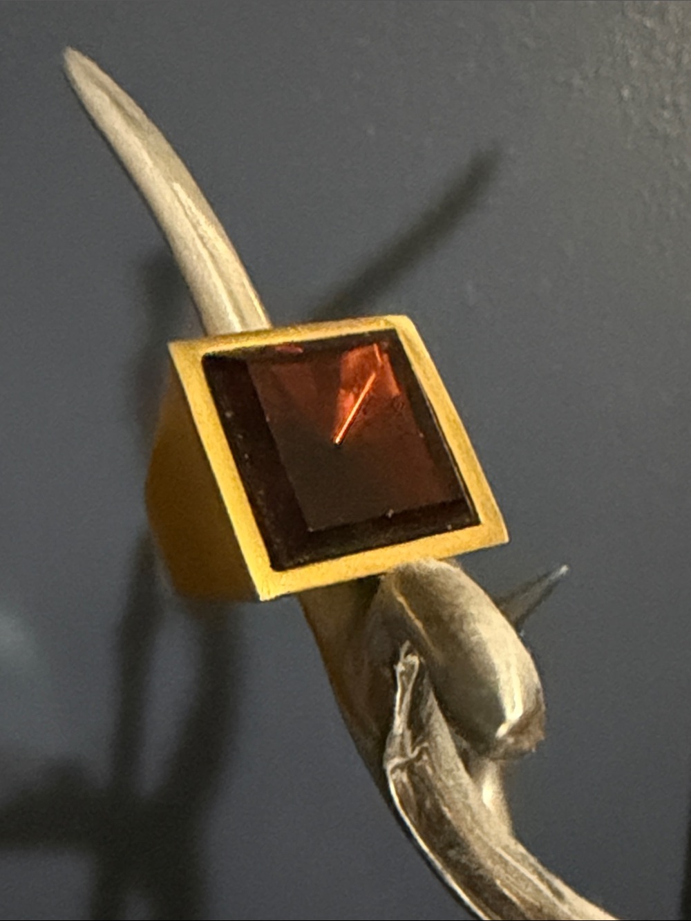 Kenneth Jay Lane Gold-Tone Ring with Deep Amber Square Stone
